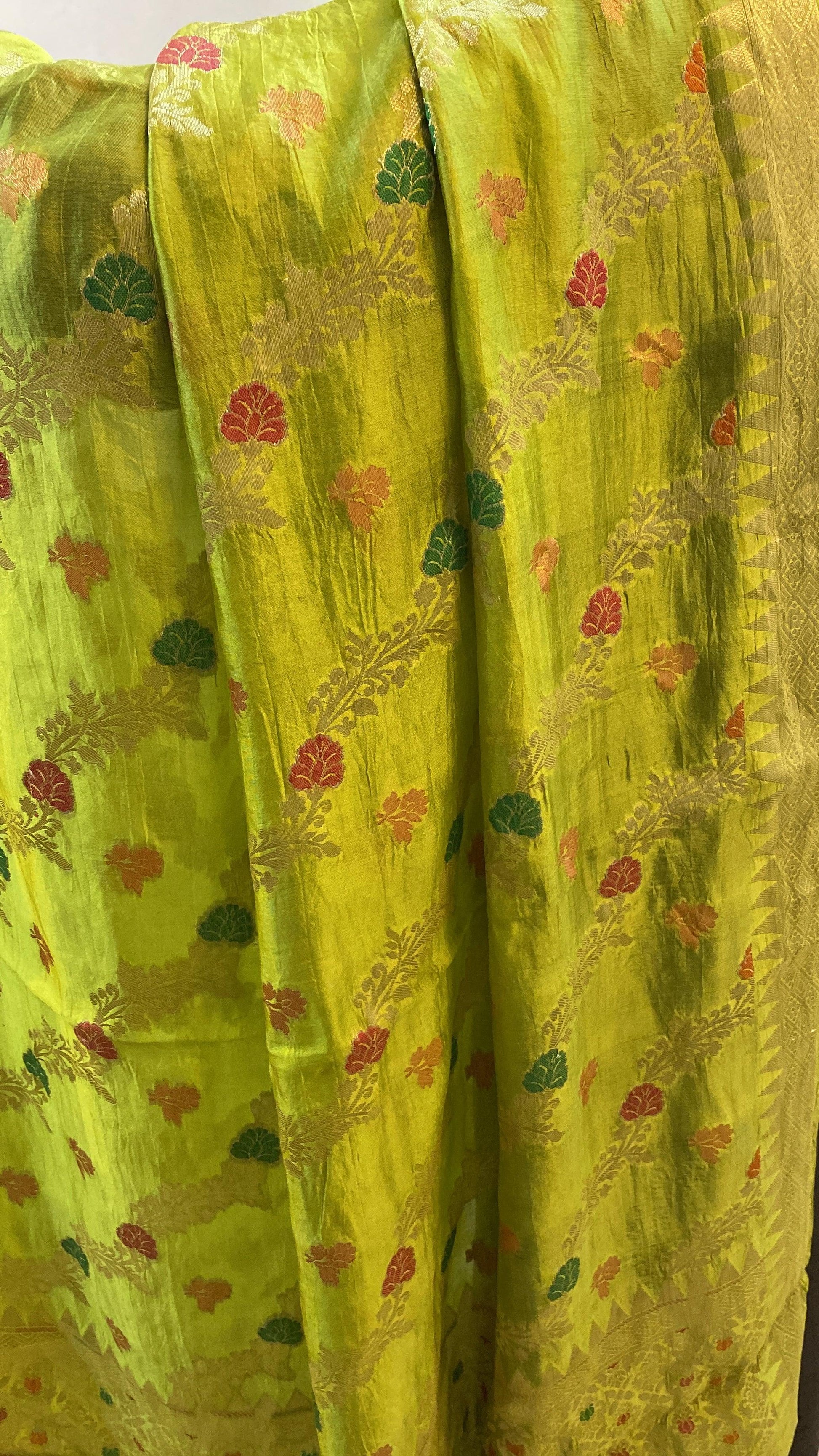 Parrot Green Pure Banarasi Katan Silk Handloom Saree by Shades Of Benares - banarasi - banarasi saree shop