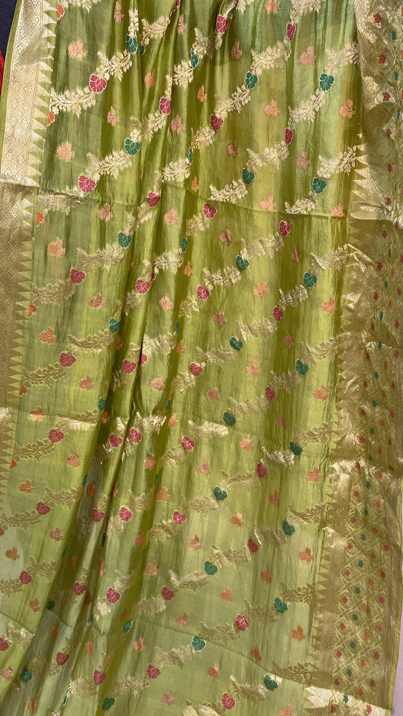 Parrot Green Pure Banarasi Katan Silk Handloom Saree by Shades Of Benares - banarasi - banarasi saree shop