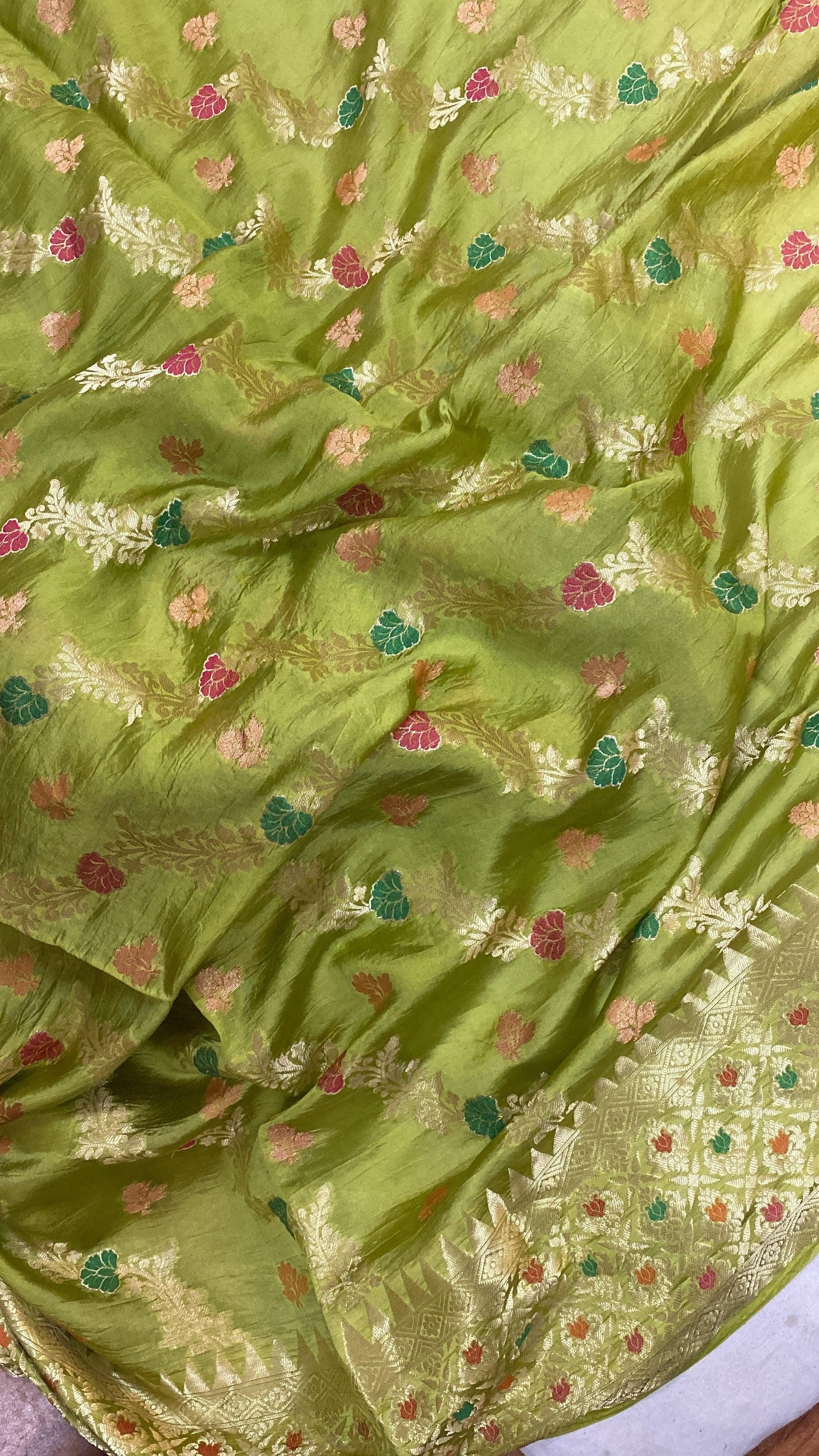 Parrot Green Pure Banarasi Katan Silk Handloom Saree by Shades Of Benares - banarasi - banarasi saree shop