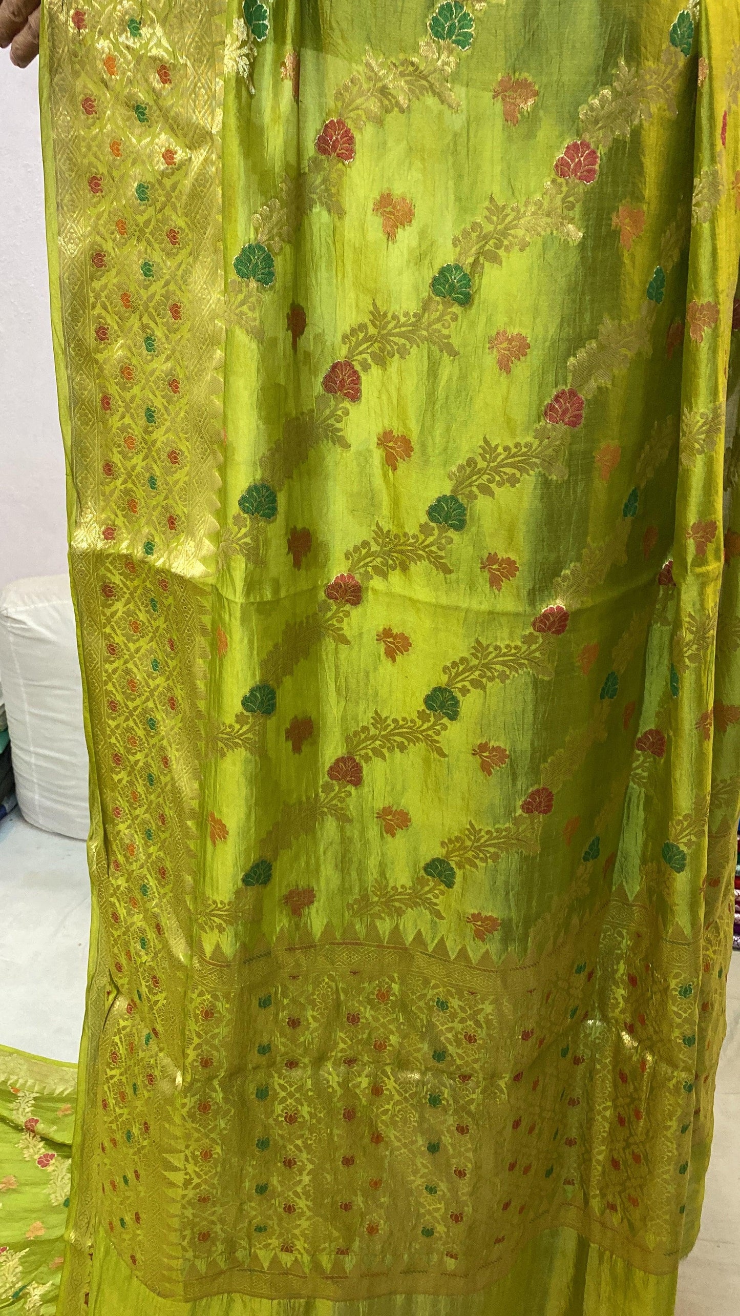 Parrot Green Pure Banarasi Katan Silk Handloom Saree by Shades Of Benares - banarasi - banarasi saree shop