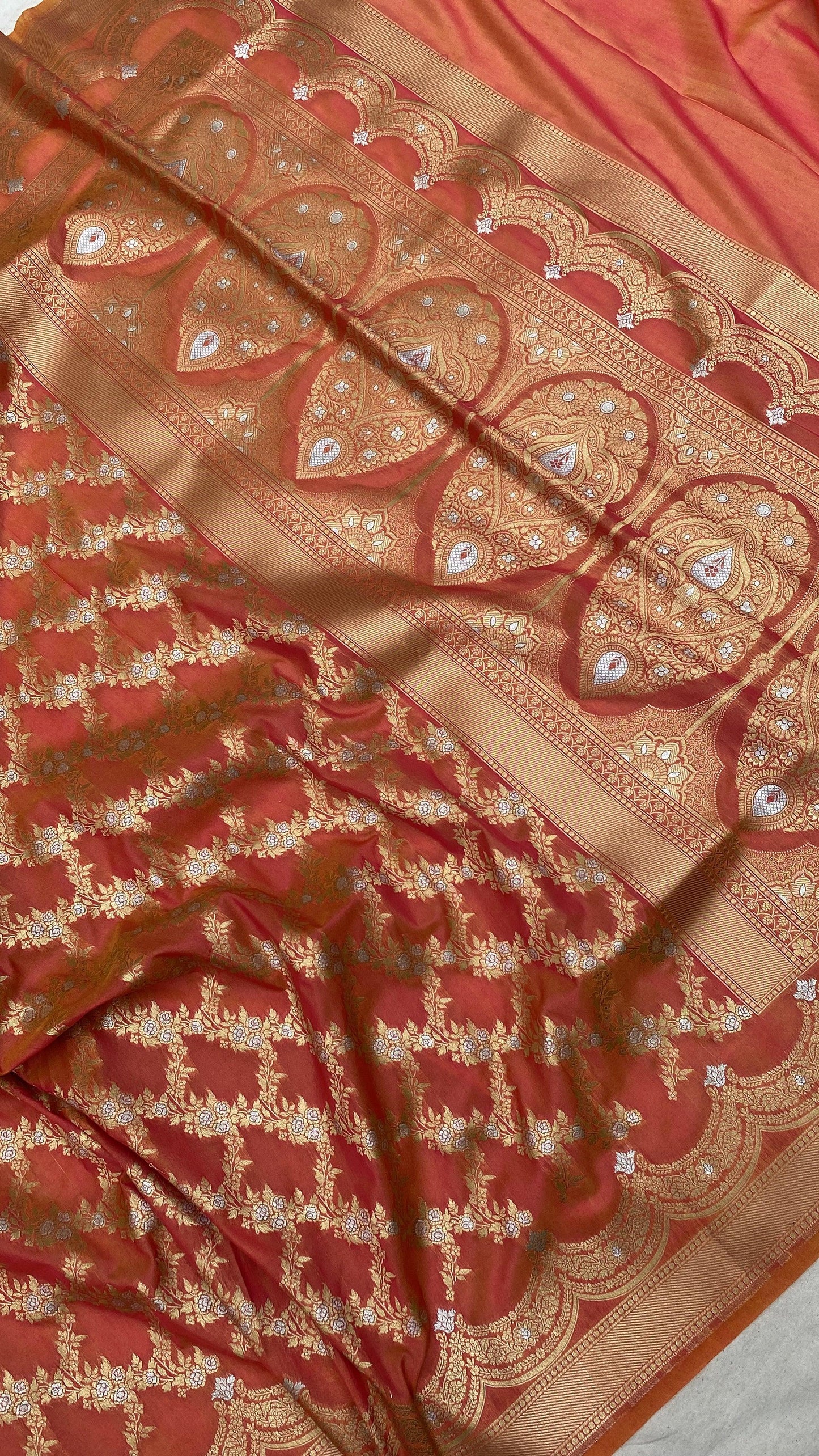 Peach Handwoven Banarasi Katan Silk Sari by Shades Of Benares - banarasi - banarasi saree shop