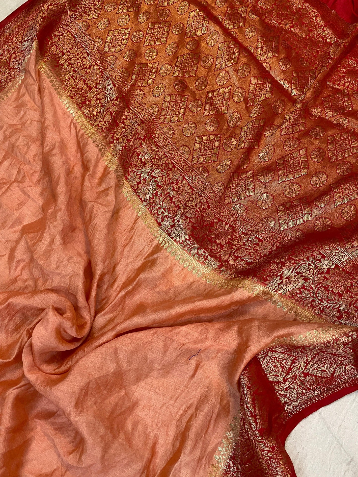 Peach Pure Banarasi Katan Silk Handloom Saree - Kadhwa Border & Pallu by Shades Of Benares - banarasi - banarasi saree shop