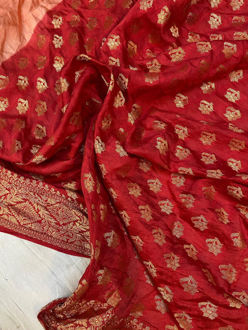 Peach Pure Banarasi Katan Silk Handloom Saree - Kadhwa Border & Pallu by Shades Of Benares - banarasi - banarasi saree shop