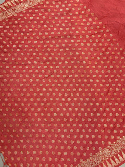 Peach Pure Banarasi Khaddi Moonga Silk Handloom Saree by Shades Of Benares - banarasi - banarasi saree shop