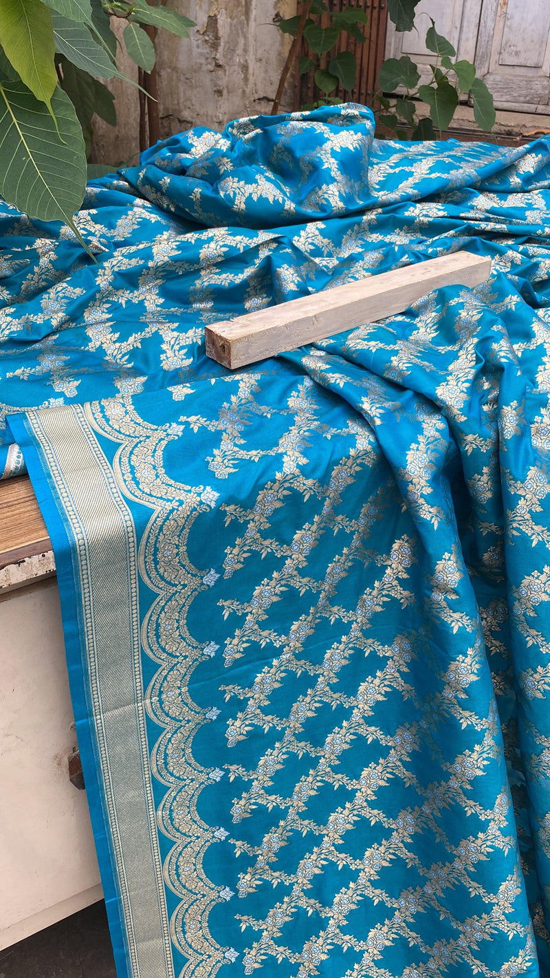 Peacock Blue Banarasi Katan Silk Sari by Shades Of Benares - banarasi - banarasi saree shop