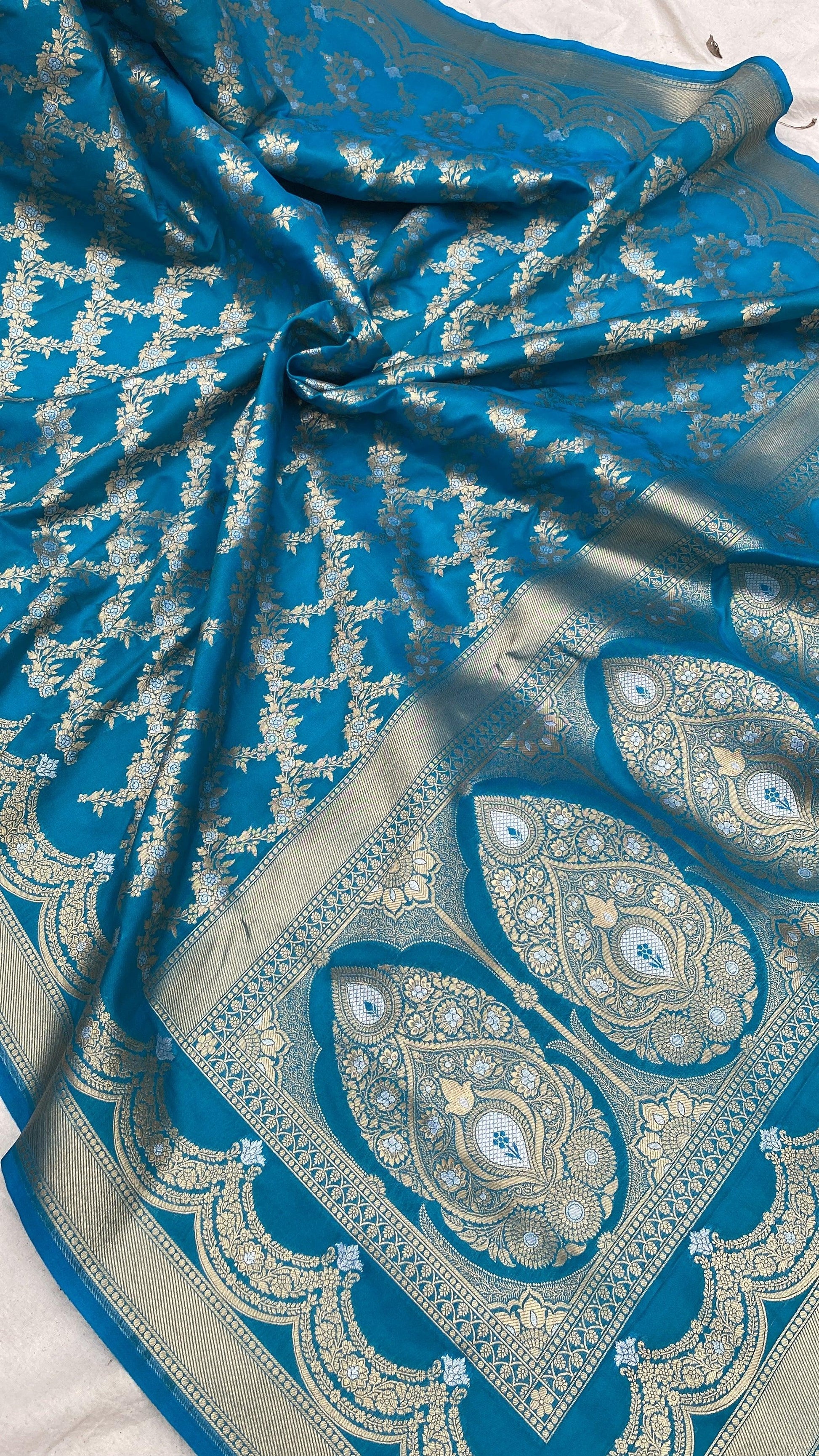 Peacock Blue Banarasi Katan Silk Sari by Shades Of Benares - banarasi - banarasi saree shop