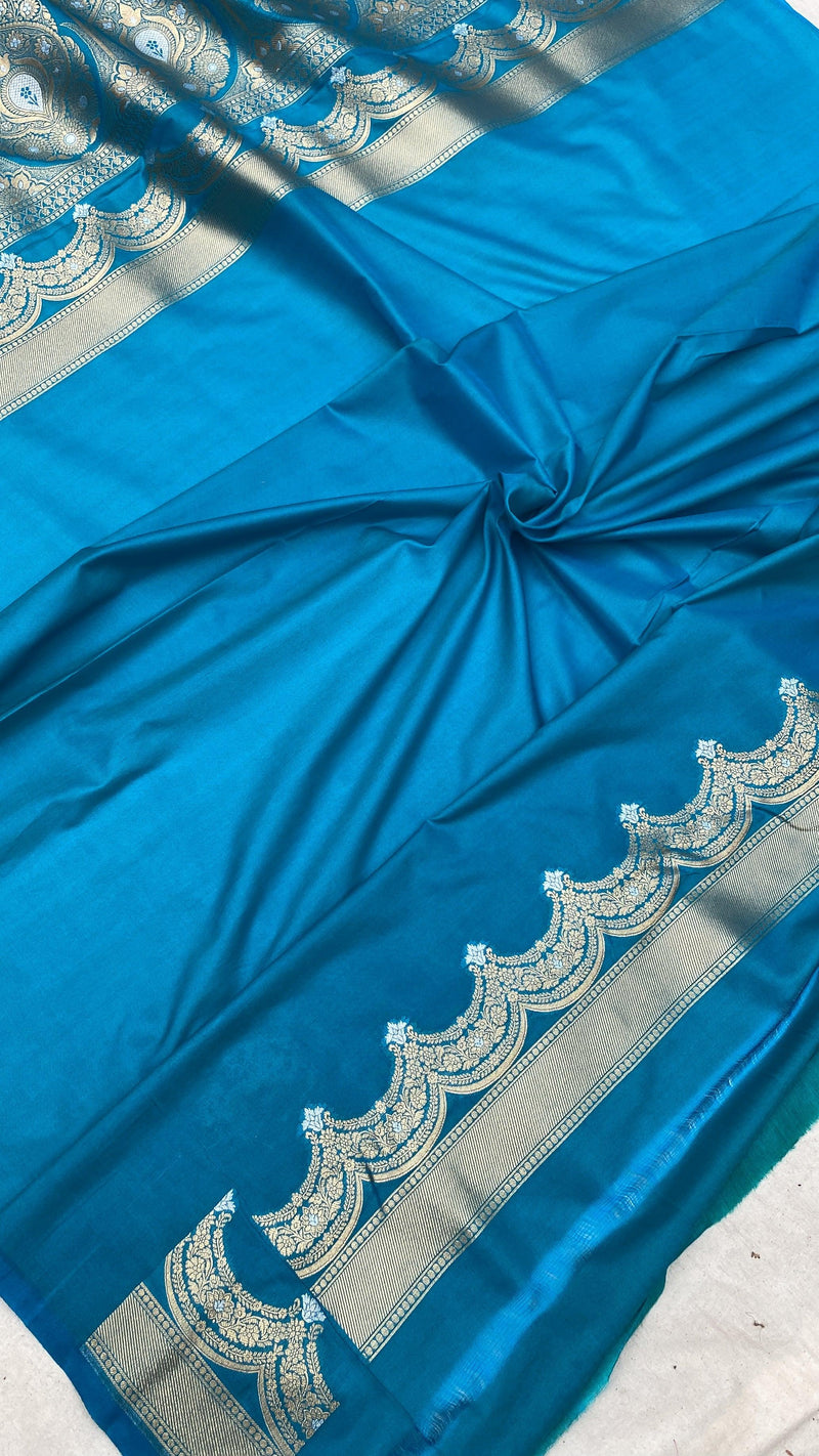 Peacock Blue Banarasi Katan Silk Sari by Shades Of Benares - banarasi - banarasi saree shop
