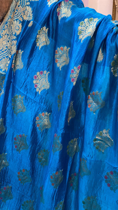 Peacock Blue Pure Banarasi Katan Silk Handloom Saree by Shades Of Benares - banarasi - banarasi saree shop