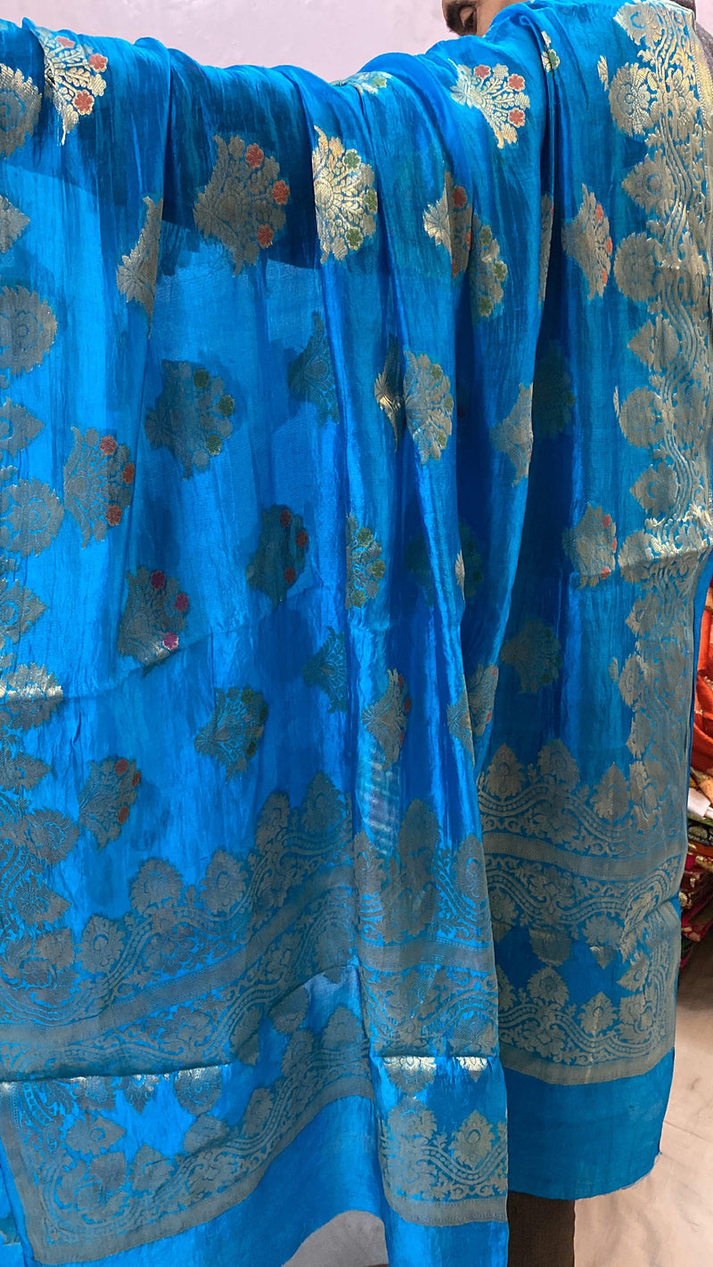 Peacock Blue Pure Banarasi Katan Silk Handloom Saree by Shades Of Benares - banarasi - banarasi saree shop
