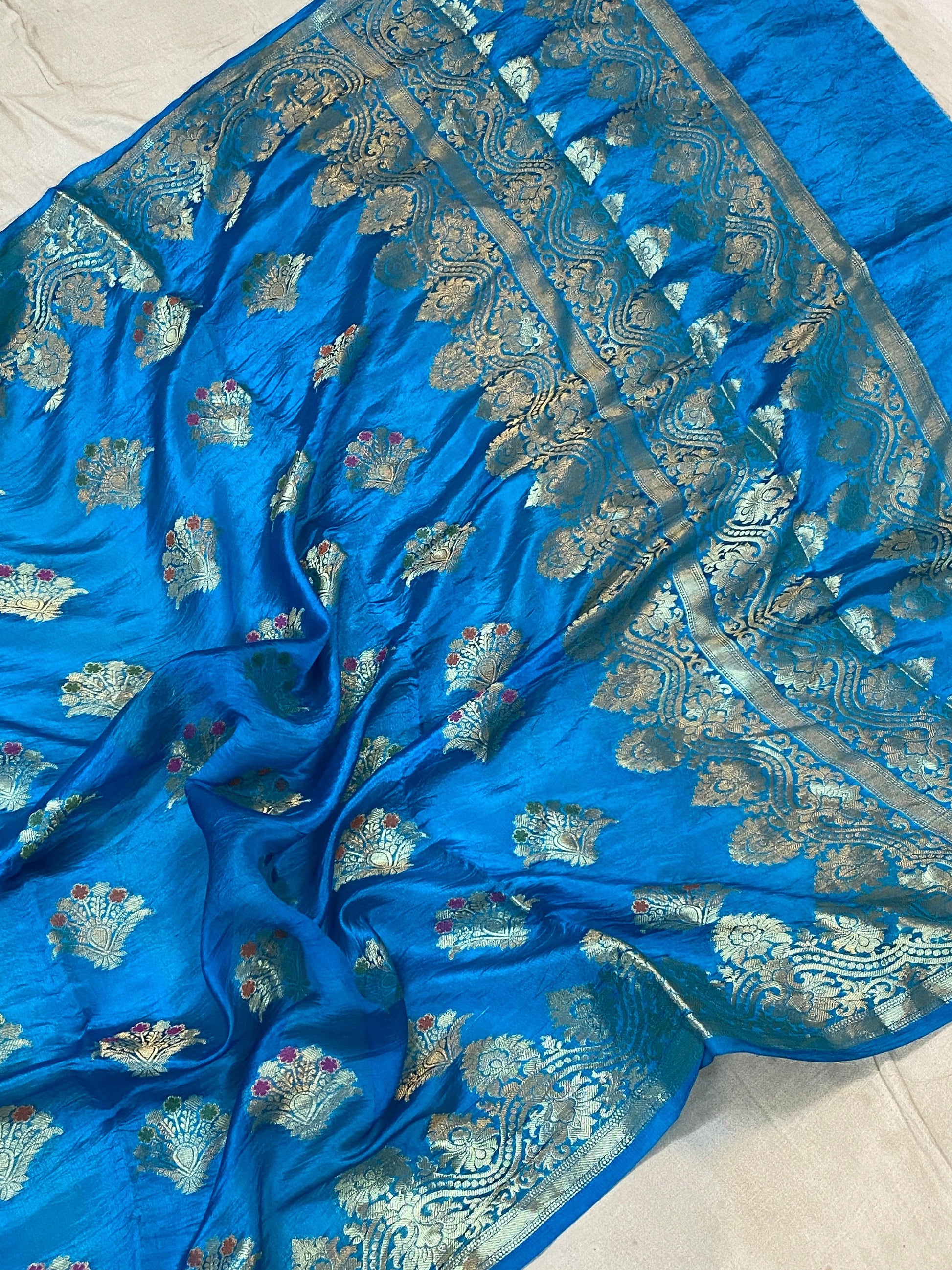 Peacock Blue Pure Banarasi Katan Silk Handloom Saree by Shades Of Benares - banarasi - banarasi saree shop