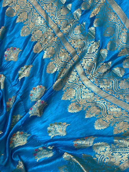 Peacock Blue Pure Banarasi Katan Silk Handloom Saree by Shades Of Benares - banarasi - banarasi saree shop