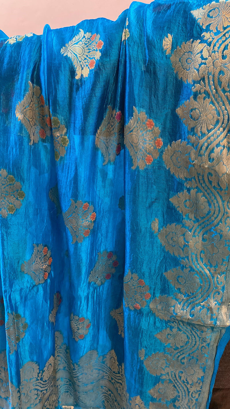 Peacock Blue Pure Banarasi Katan Silk Handloom Saree by Shades Of Benares - banarasi - banarasi saree shop