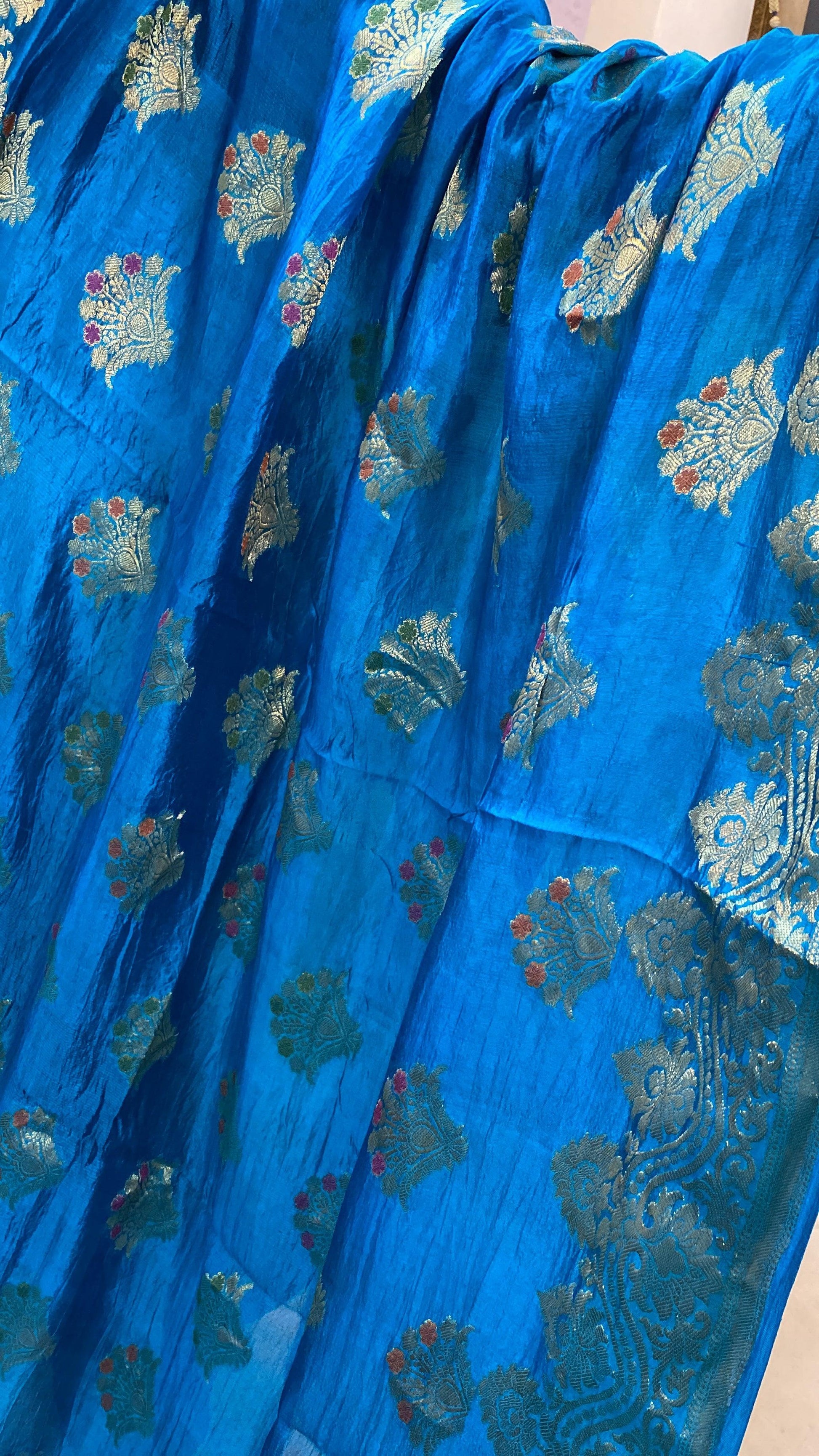 Peacock Blue Pure Banarasi Katan Silk Handloom Saree by Shades Of Benares - banarasi - banarasi saree shop