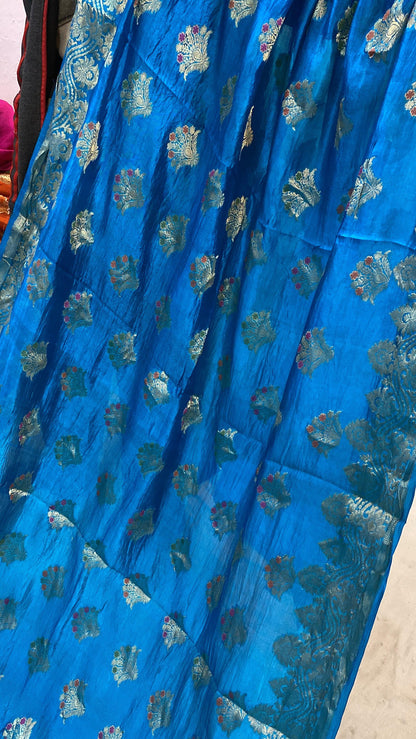 Peacock Blue Pure Banarasi Katan Silk Handloom Saree by Shades Of Benares - banarasi - banarasi saree shop