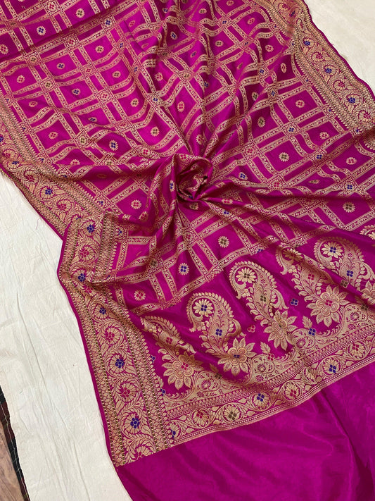 Pink Banarasi Katan Soft Silk Handloom Saree by Shades Of Benares - banarasi - banarasi saree shop