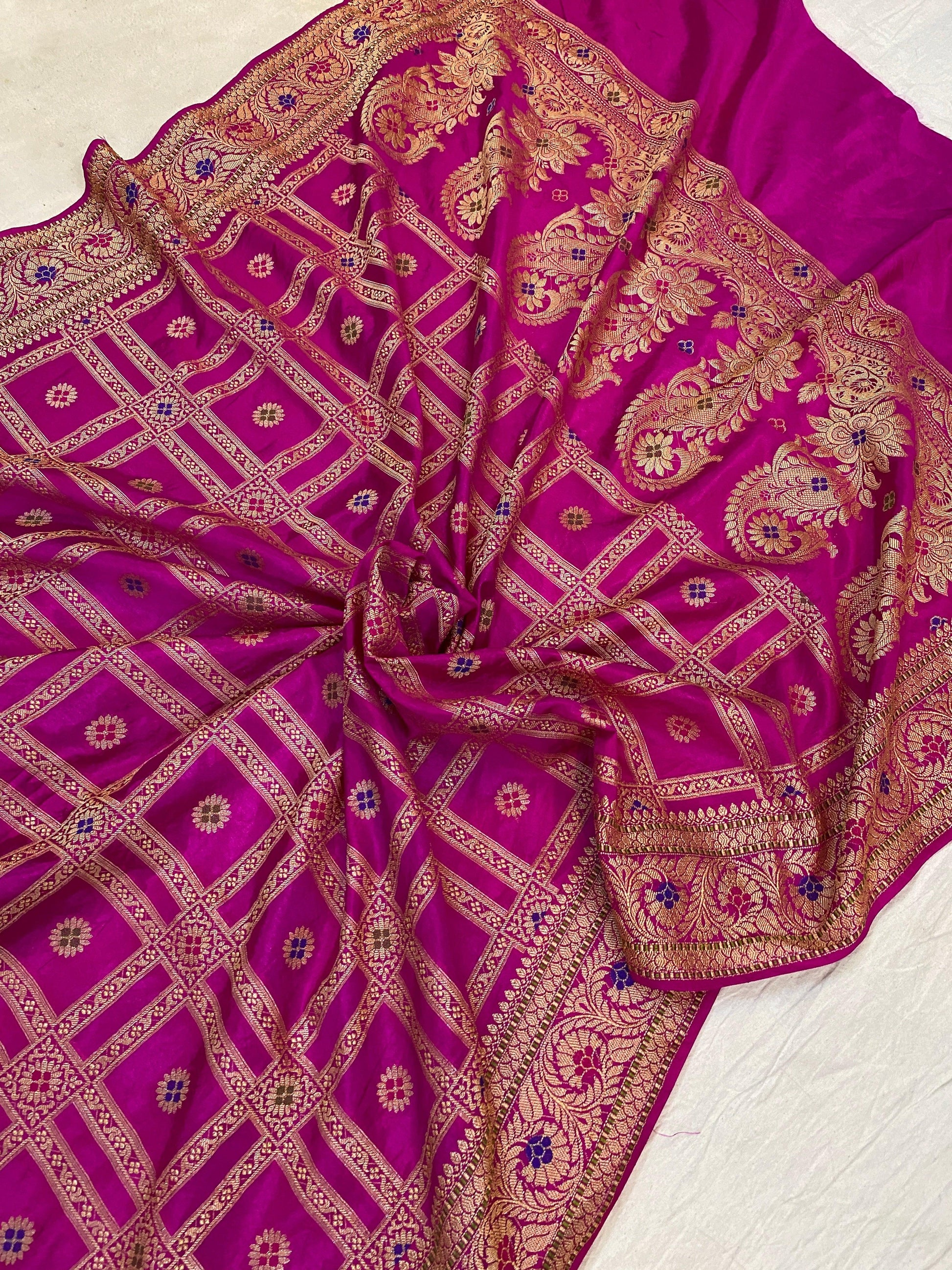 Pink Banarasi Katan Soft Silk Handloom Saree by Shades Of Benares - banarasi - banarasi saree shop