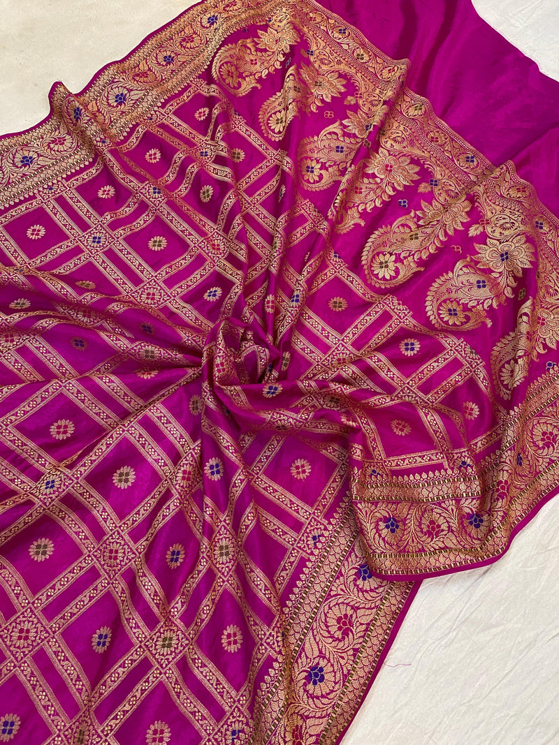 Pink Banarasi Katan Soft Silk Handloom Saree by Shades Of Benares - banarasi - banarasi saree shop