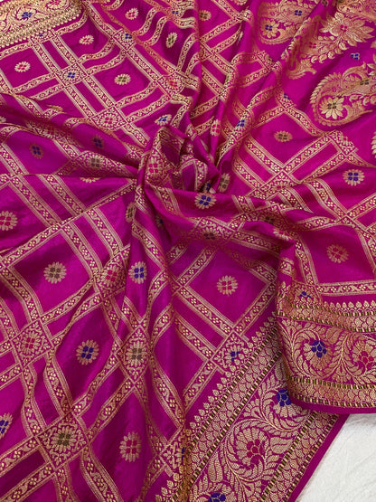 Pink Banarasi Katan Soft Silk Handloom Saree by Shades Of Benares - banarasi - banarasi saree shop