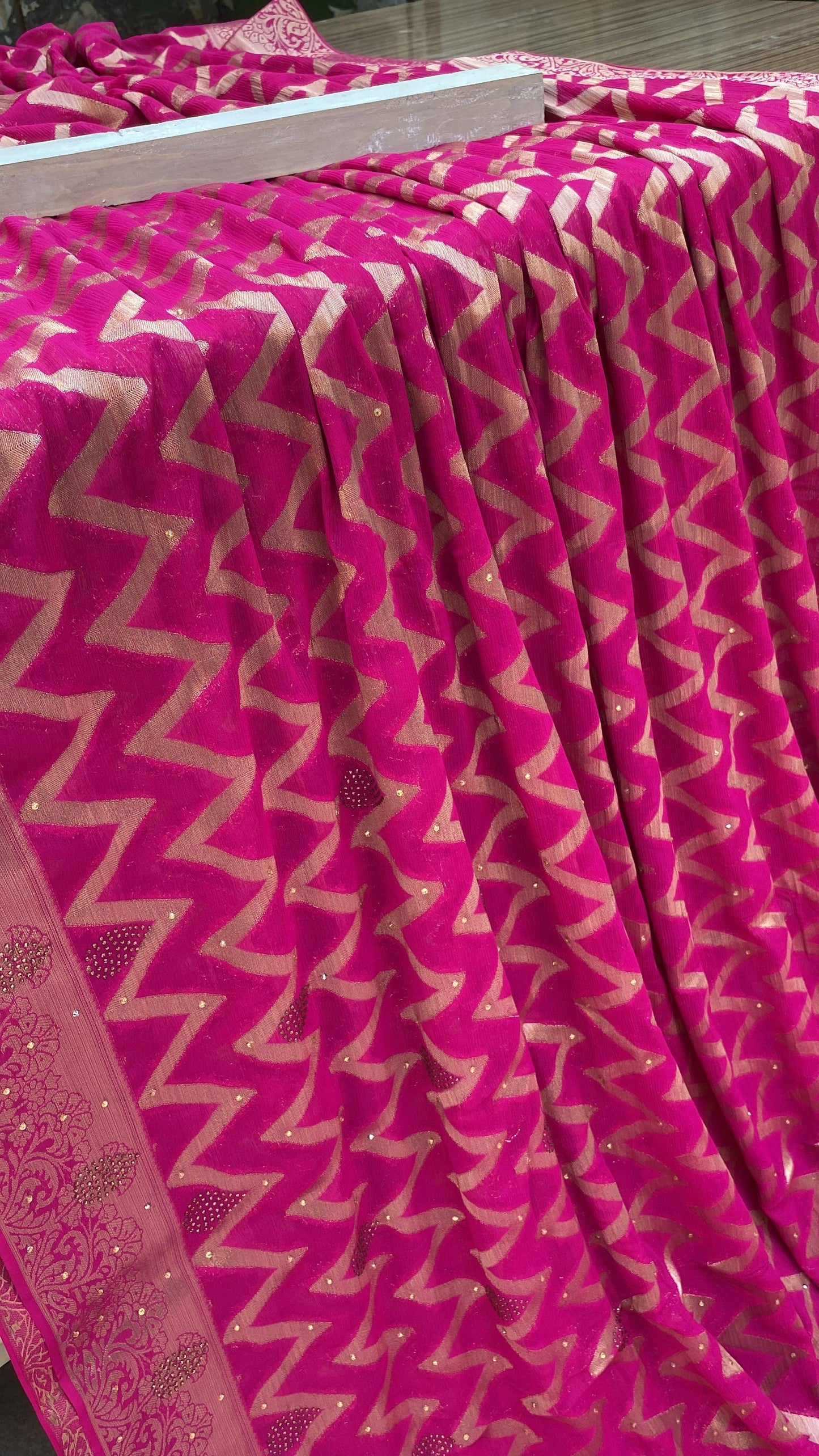 Pink Handloom Pure Chiffon Banarasi Saree by Shades Of Benares - banarasi - banarasi saree shop