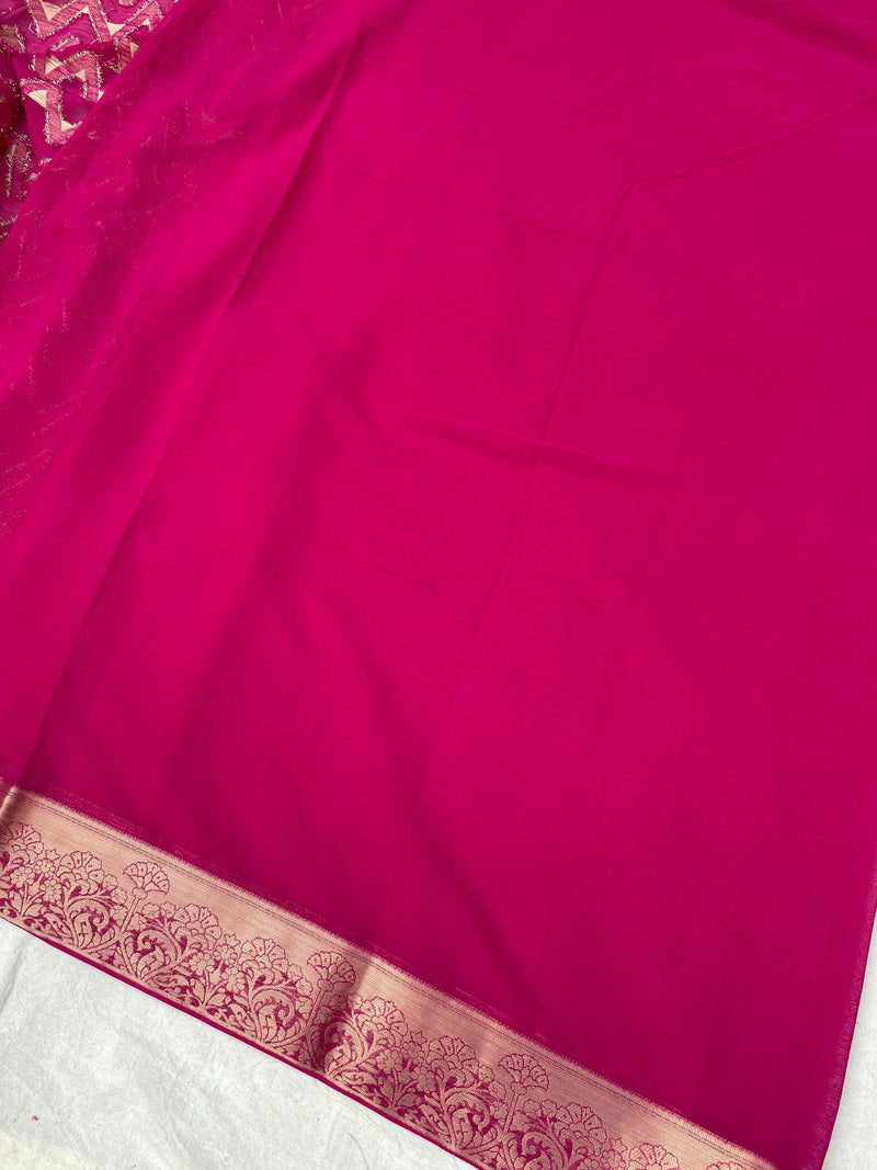 Pink Handloom Pure Chiffon Banarasi Saree by Shades Of Benares - banarasi - banarasi saree shop