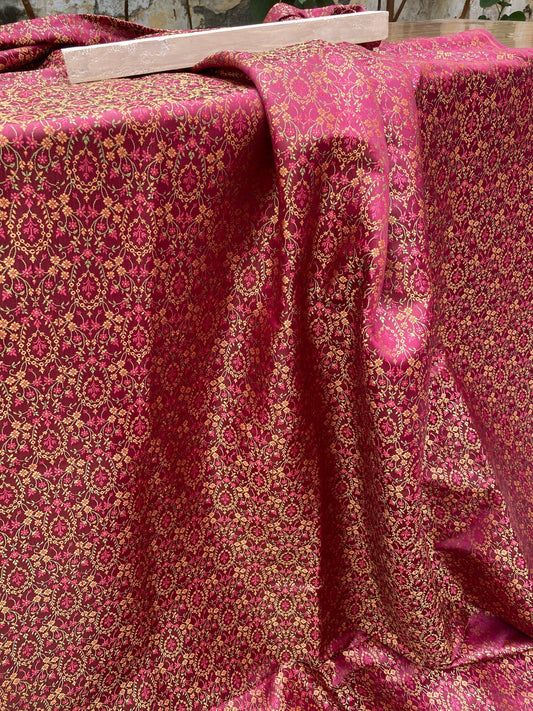 Pink Handloom Pure Katan Silk Brocade Banarasi Fabric by Shades Of Benares - banarasi - banarasi saree shop