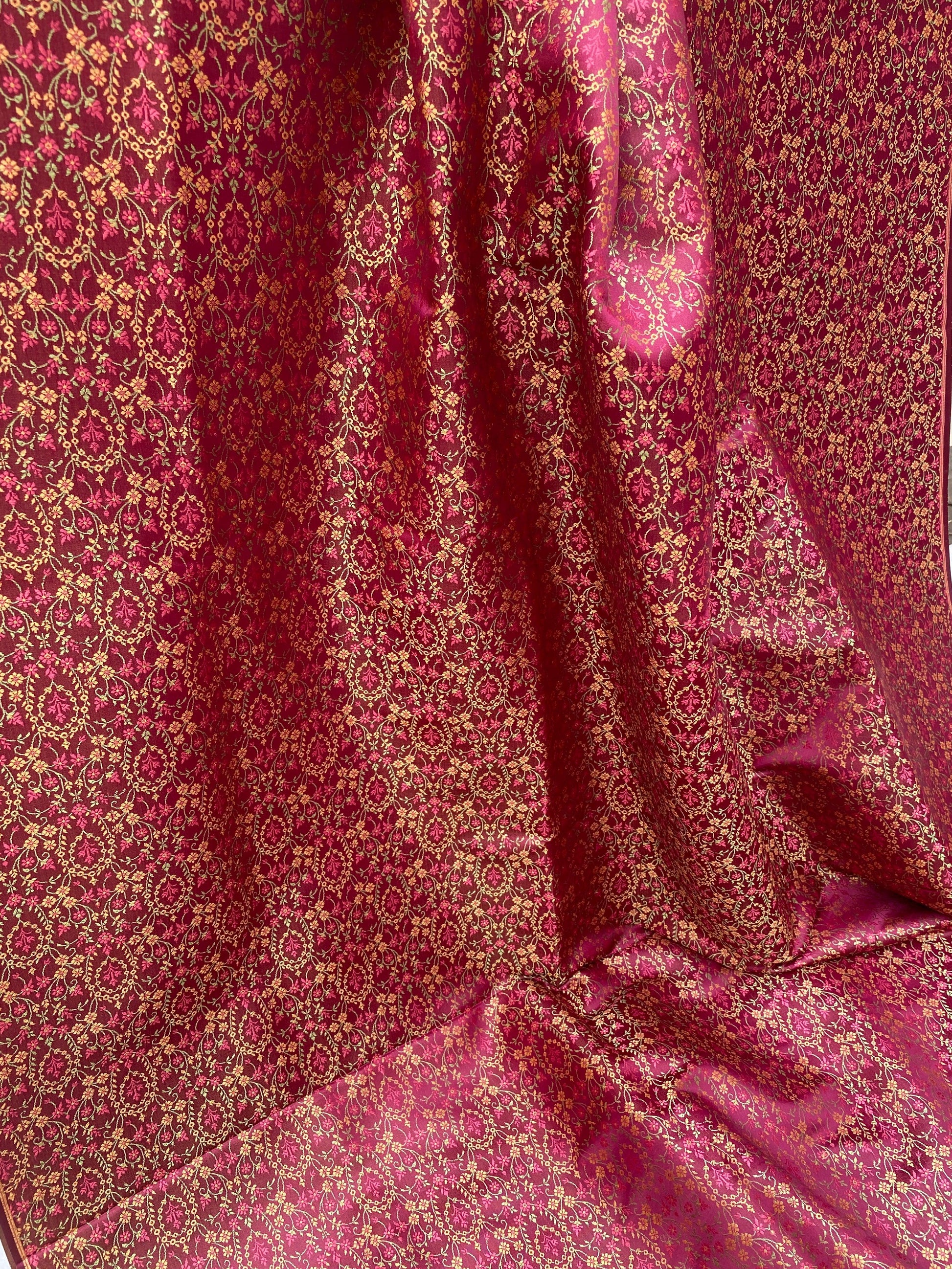 Pink Handloom Pure Katan Silk Brocade Banarasi Fabric by Shades Of Benares - banarasi - banarasi saree shop