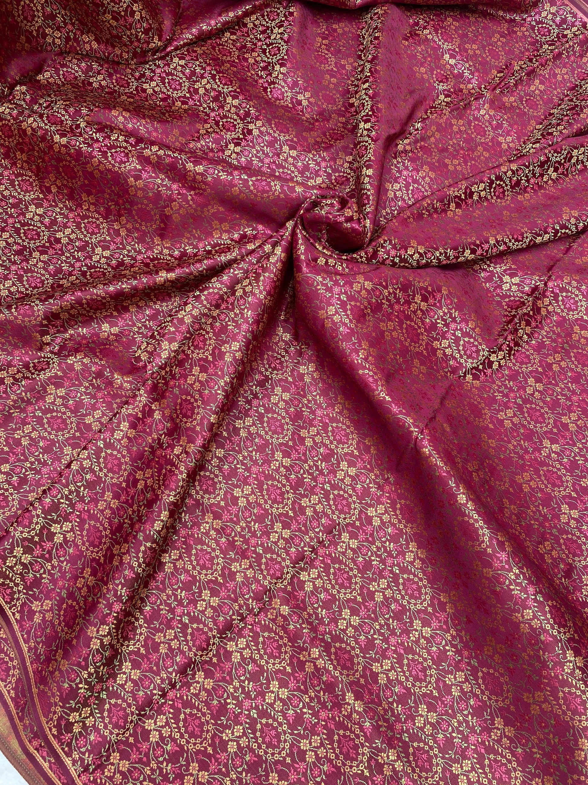 Pink Handloom Pure Katan Silk Brocade Banarasi Fabric by Shades Of Benares - banarasi - banarasi saree shop