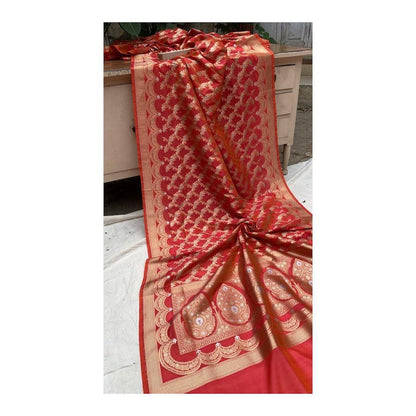 Pink Handwoven Banarasi Katan Silk Sari by Shades Of Benares - banarasi - banarasi saree shop