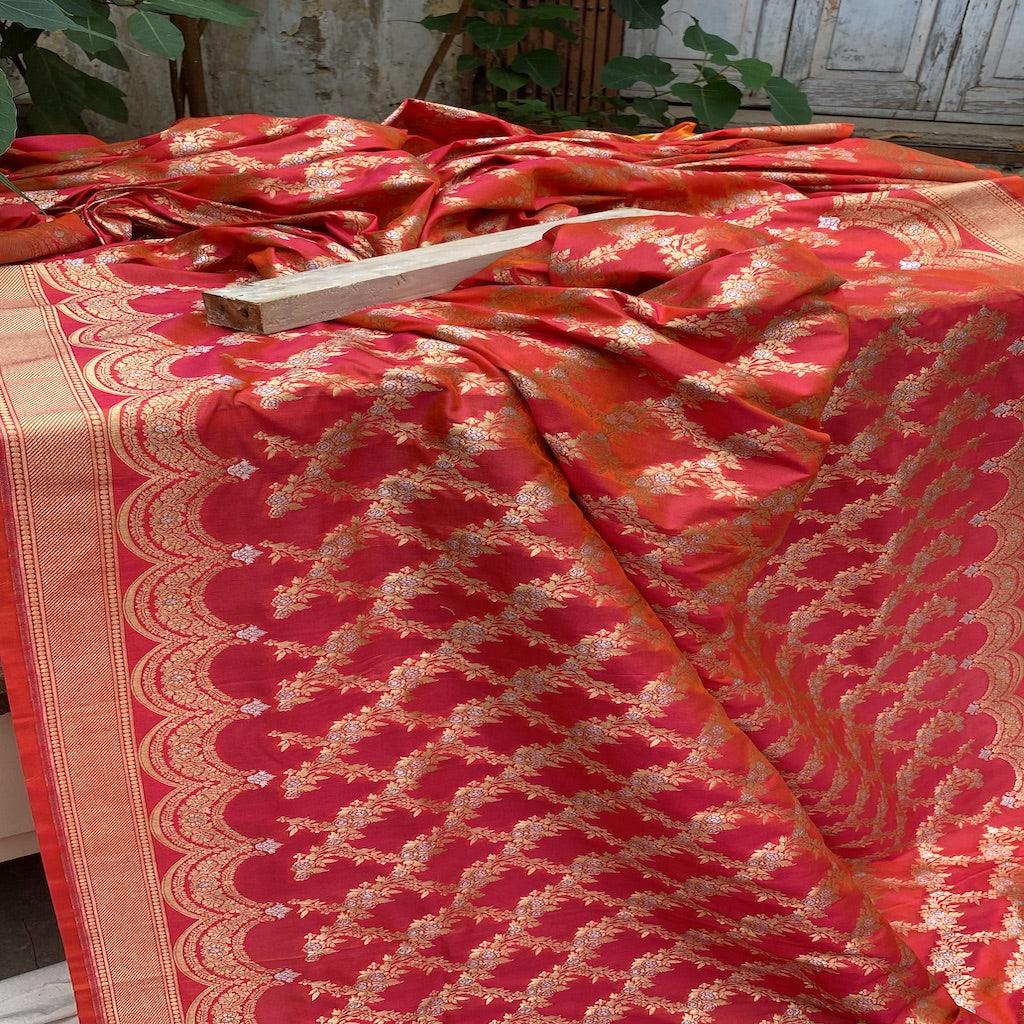 Pink Handwoven Banarasi Katan Silk Sari by Shades Of Benares - banarasi - banarasi saree shop