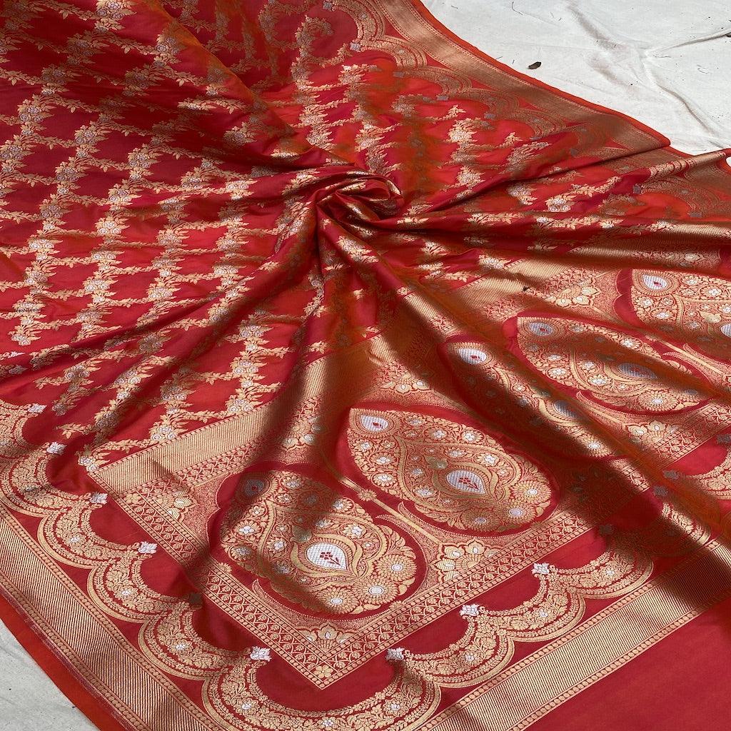 Pink Handwoven Banarasi Katan Silk Sari by Shades Of Benares - banarasi - banarasi saree shop