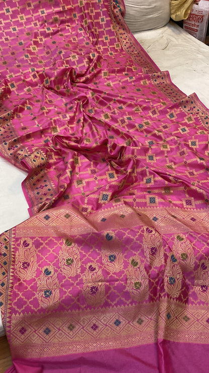 Pink Katan Soft Silk Handloom Banarasi Saree by Shades Of Benares - banarasi - banarasi saree shop