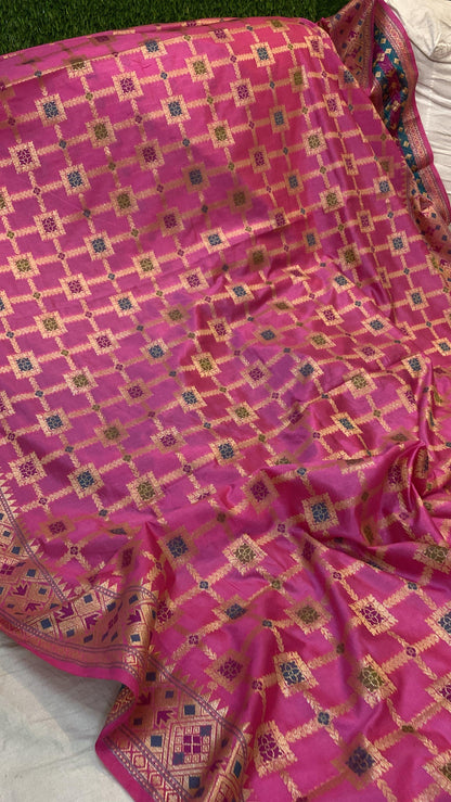 Pink Katan Soft Silk Handloom Banarasi Saree by Shades Of Benares - banarasi - banarasi saree shop