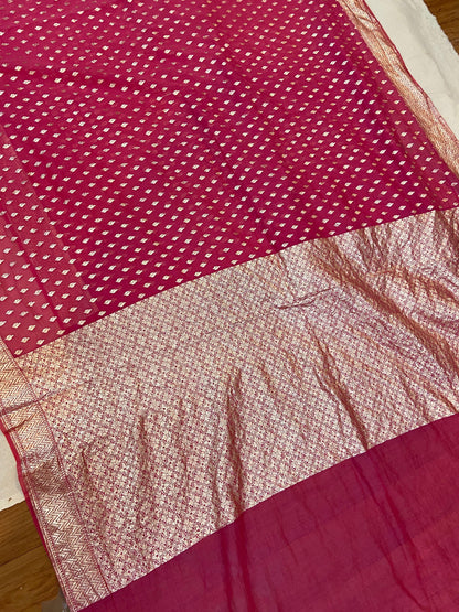 Pink Pure Banarasi Cotton Silk Handloom Saree With Blouse Piece by Shades Of Benares - banarasi - banarasi saree shop