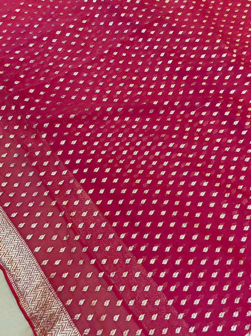 Pink Pure Banarasi Cotton Silk Handloom Saree With Blouse Piece by Shades Of Benares - banarasi - banarasi saree shop