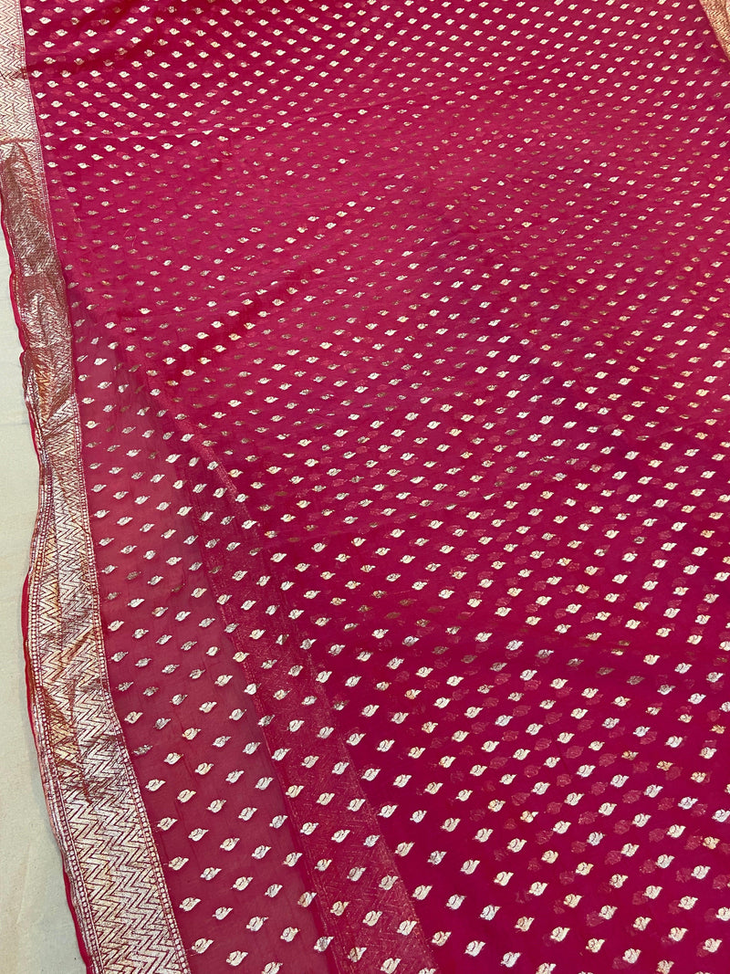 Pink Pure Banarasi Cotton Silk Handloom Saree With Blouse Piece - Shades Of Benares