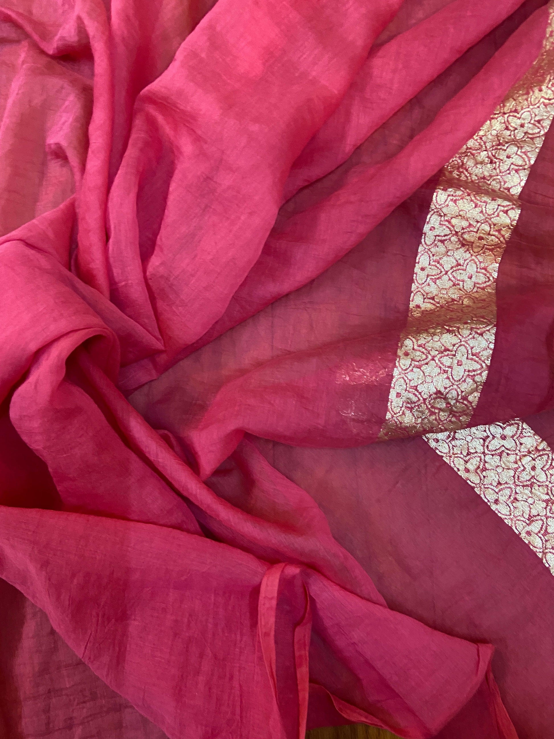 Pink Pure Banarasi Cotton Silk Handloom Saree With Blouse Piece by Shades Of Benares - banarasi - banarasi saree shop