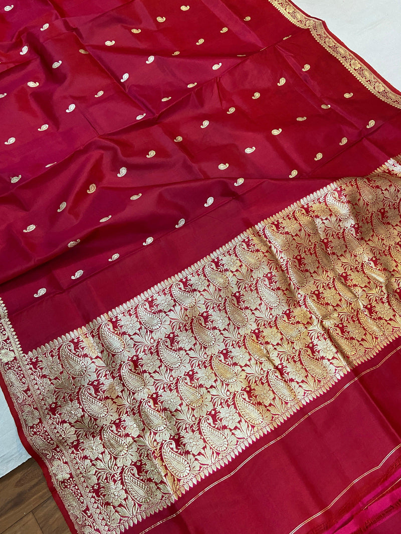 Pink Pure Banarasi Katan Silk Handloom Saree- Kadhwa - Shades Of Benares