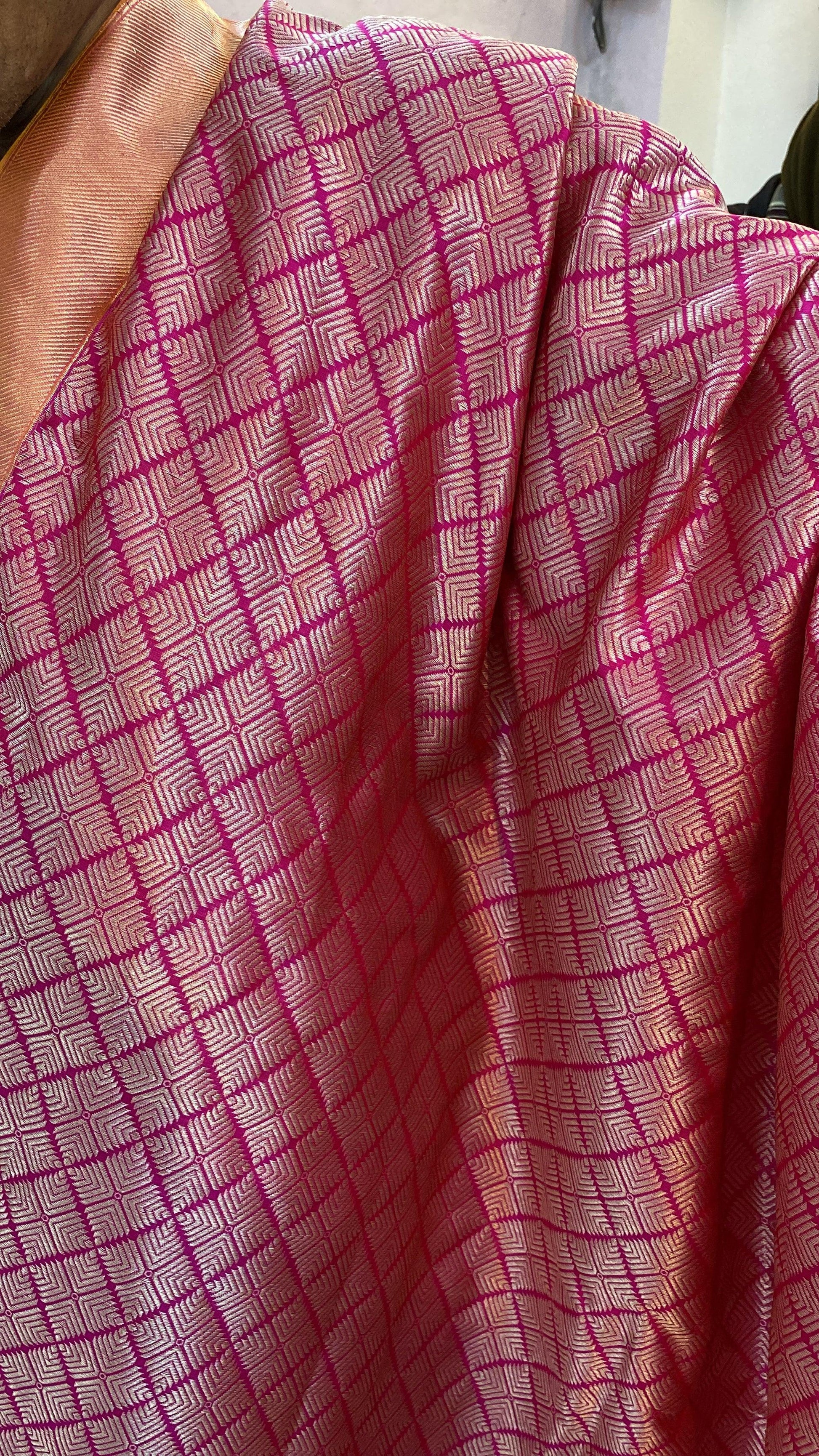 Pink Pure Banarasi Katan Silk Handloom Saree by Shades Of Benares - banarasi - banarasi saree shop