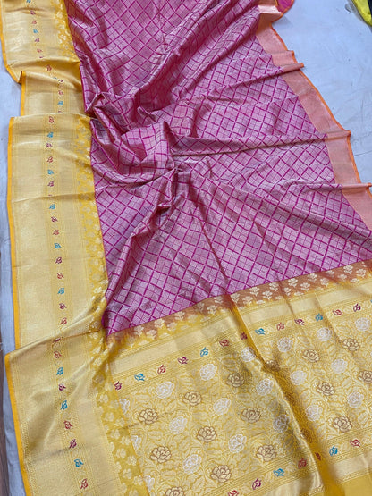 Pink Pure Banarasi Katan Silk Handloom Saree by Shades Of Benares - banarasi - banarasi saree shop