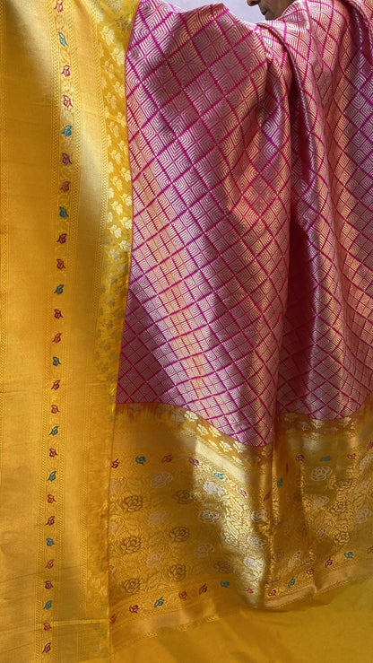 Pink Pure Banarasi Katan Silk Handloom Saree by Shades Of Benares - banarasi - banarasi saree shop