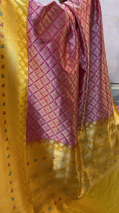 Pink Pure Banarasi Katan Silk Handloom Saree by Shades Of Benares - banarasi - banarasi saree shop