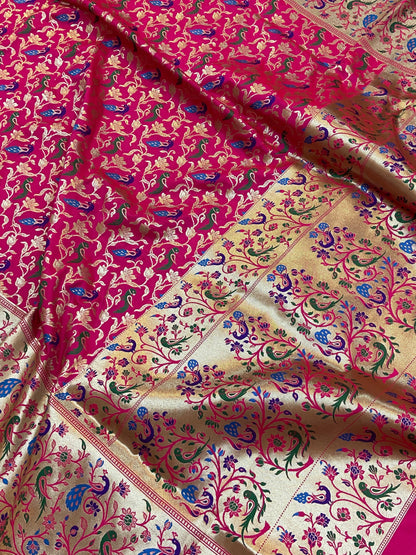 Pink Pure Banarasi Katan Silk Handloom Saree - Shikargah by Shades Of Benares - banarasi - banarasi saree shop