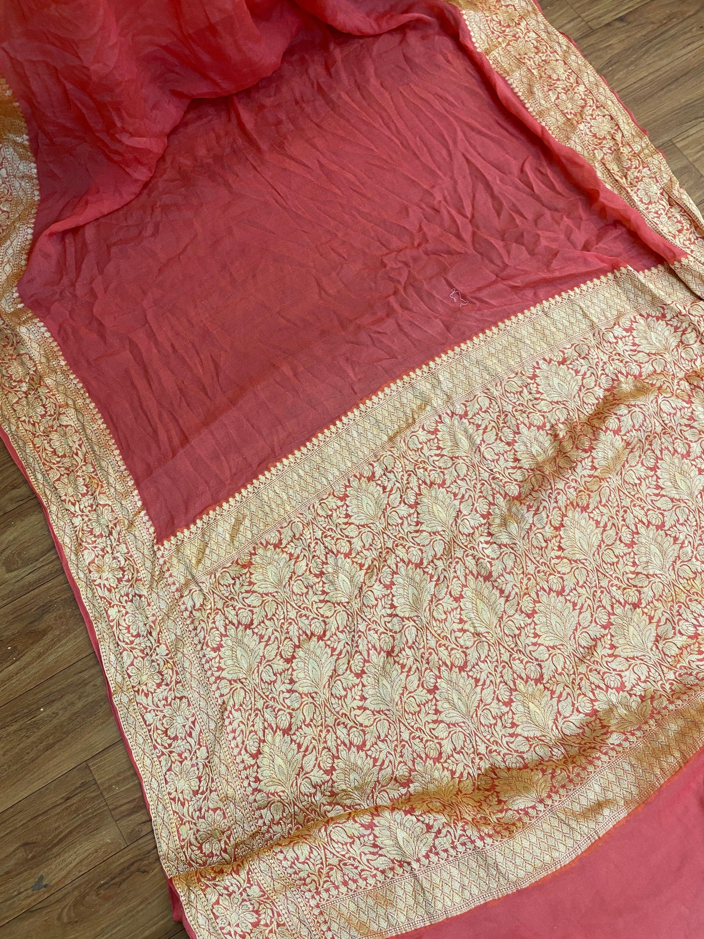 Pink Pure Banarasi Khaddi Chiffon Georgette Handloom Saree by Shades Of Benares - banarasi - banarasi saree shop