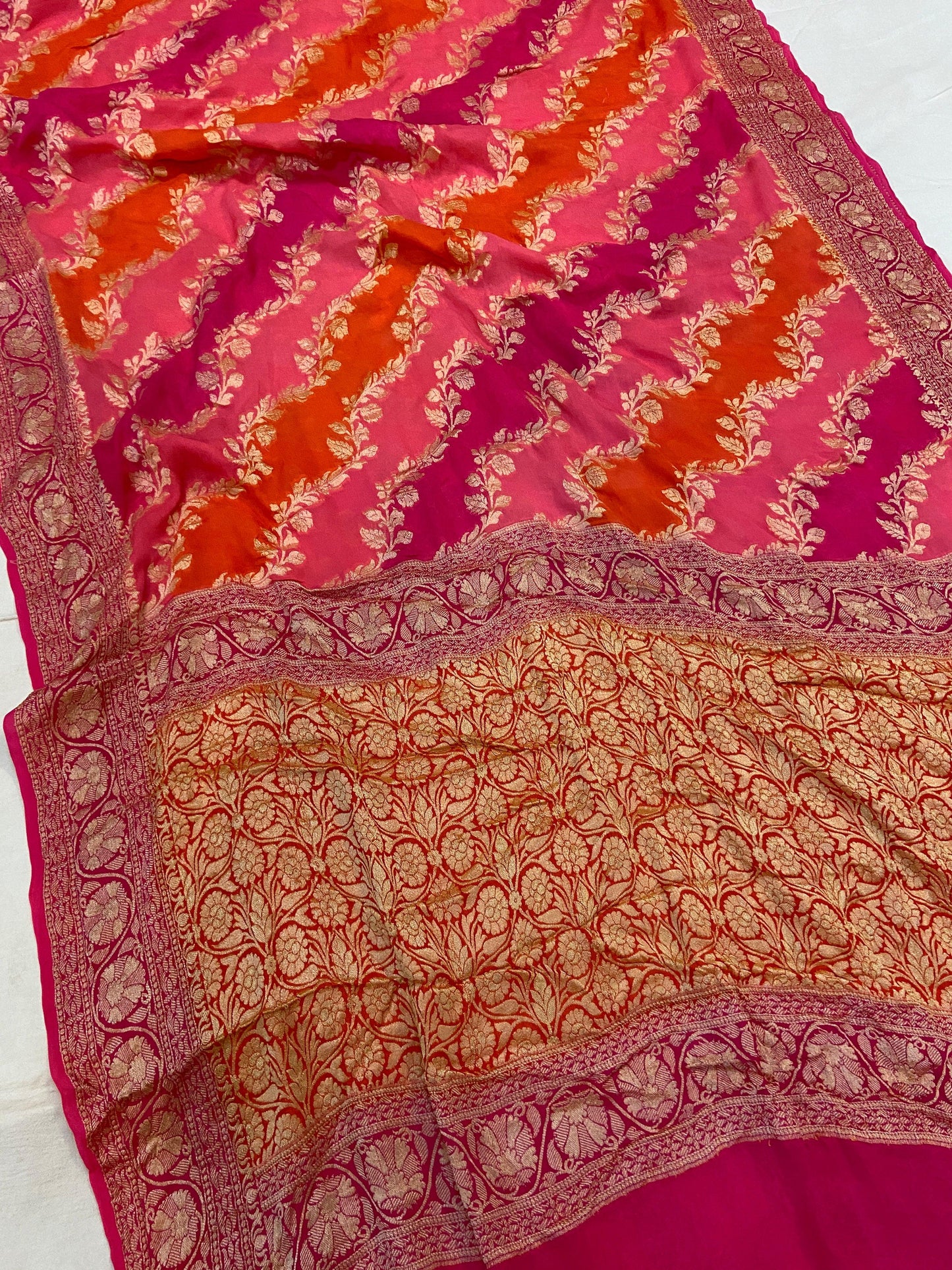 Pink Pure Banarasi Khaddi Georgette Handloom Saree - Rangkaat by Shades Of Benares - banarasi - banarasi saree shop