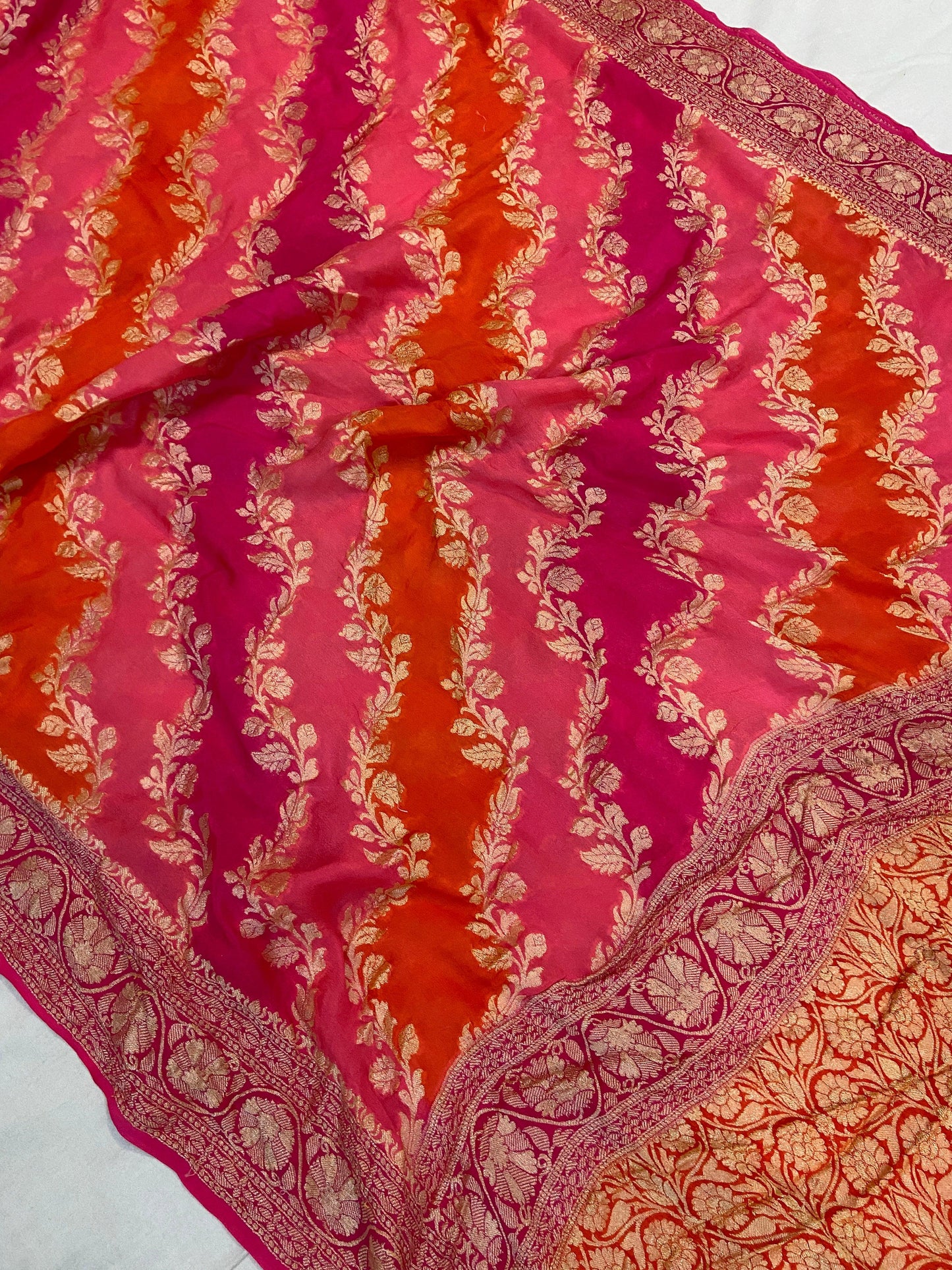 Pink Pure Banarasi Khaddi Georgette Handloom Saree - Rangkaat by Shades Of Benares - banarasi - banarasi saree shop