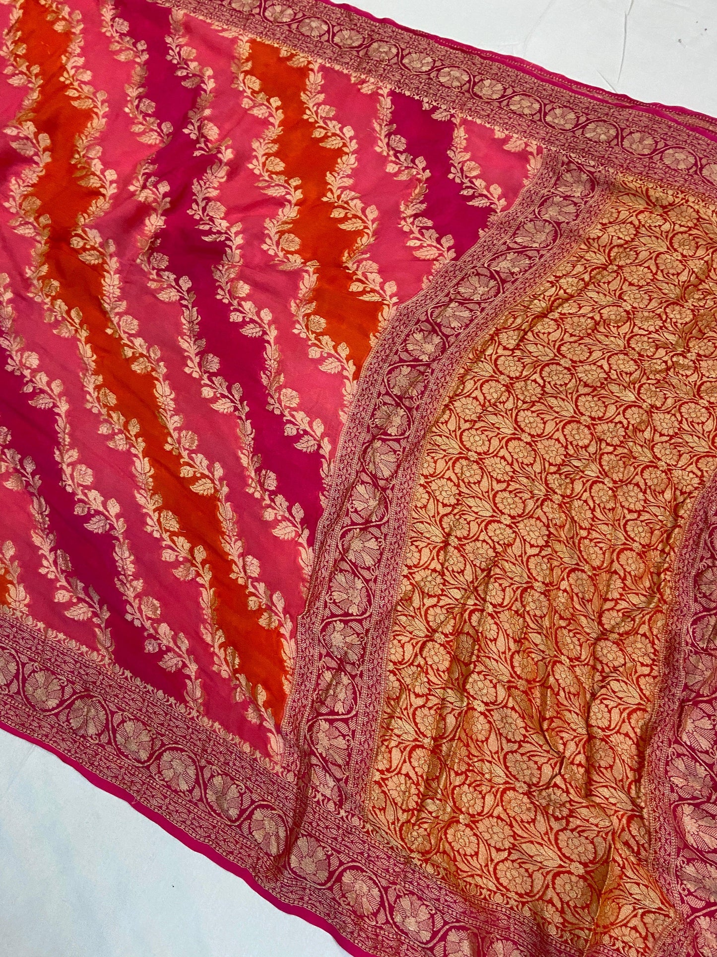 Pink Pure Banarasi Khaddi Georgette Handloom Saree - Rangkaat by Shades Of Benares - banarasi - banarasi saree shop