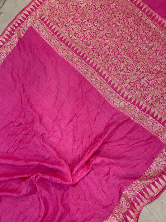 Pink Pure Banarasi Khaddi Moonga Silk Handloom Saree by Shades Of Benares - banarasi - banarasi saree shop