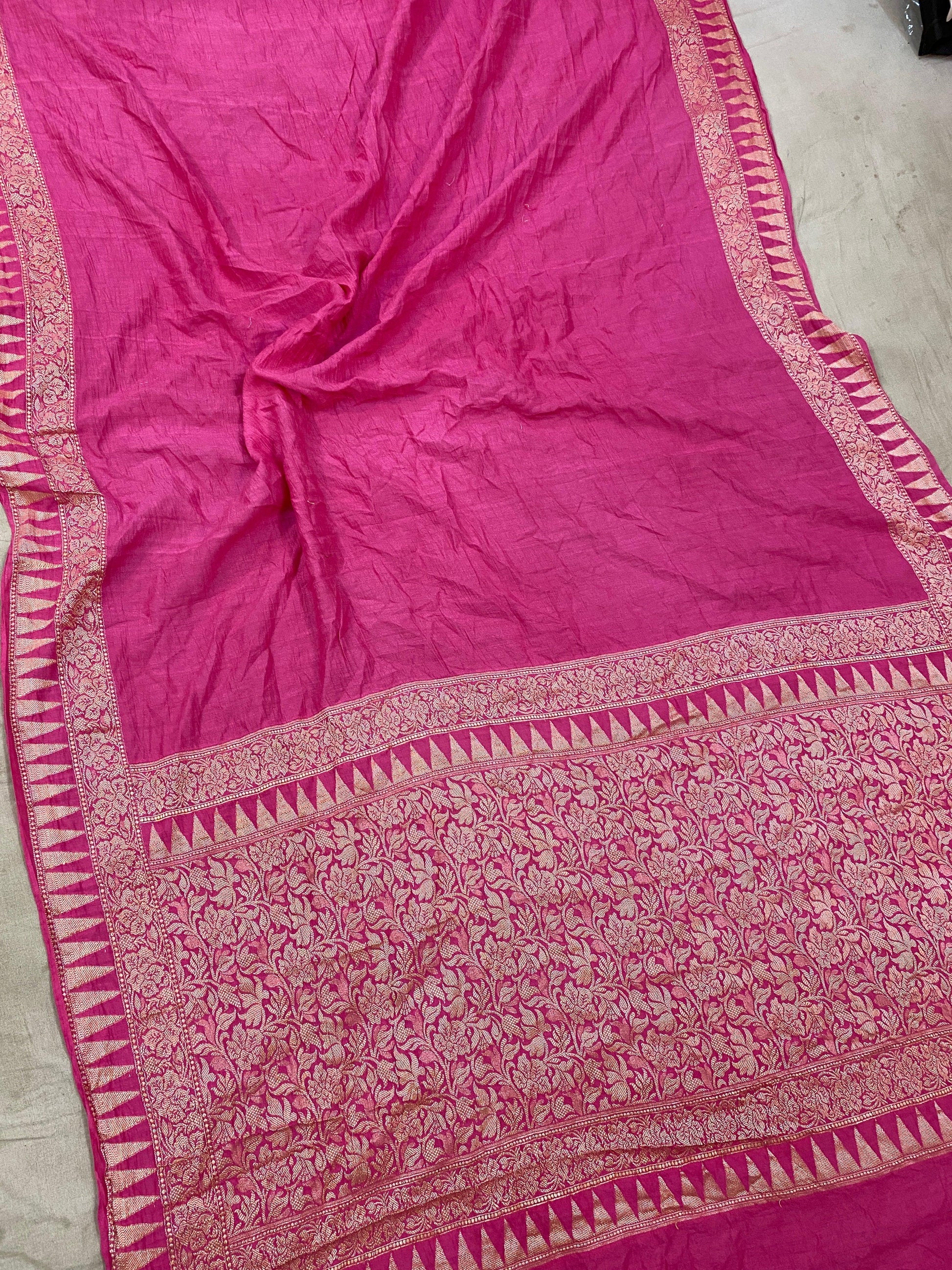 Pink Pure Banarasi Khaddi Moonga Silk Handloom Saree by Shades Of Benares - banarasi - banarasi saree shop