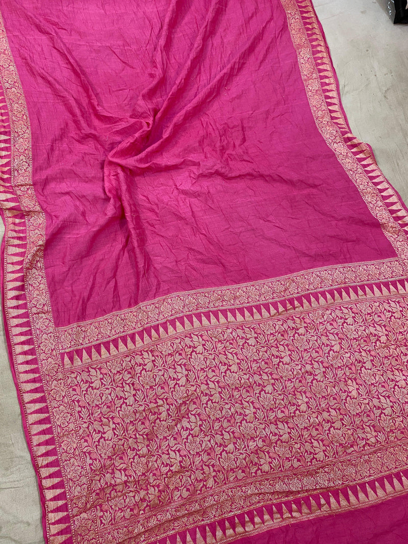 Pink Pure Banarasi Khaddi Moonga Silk Handloom Saree - Shades Of Benares