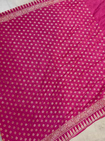 Pink Pure Banarasi Khaddi Moonga Silk Handloom Saree by Shades Of Benares - banarasi - banarasi saree shop